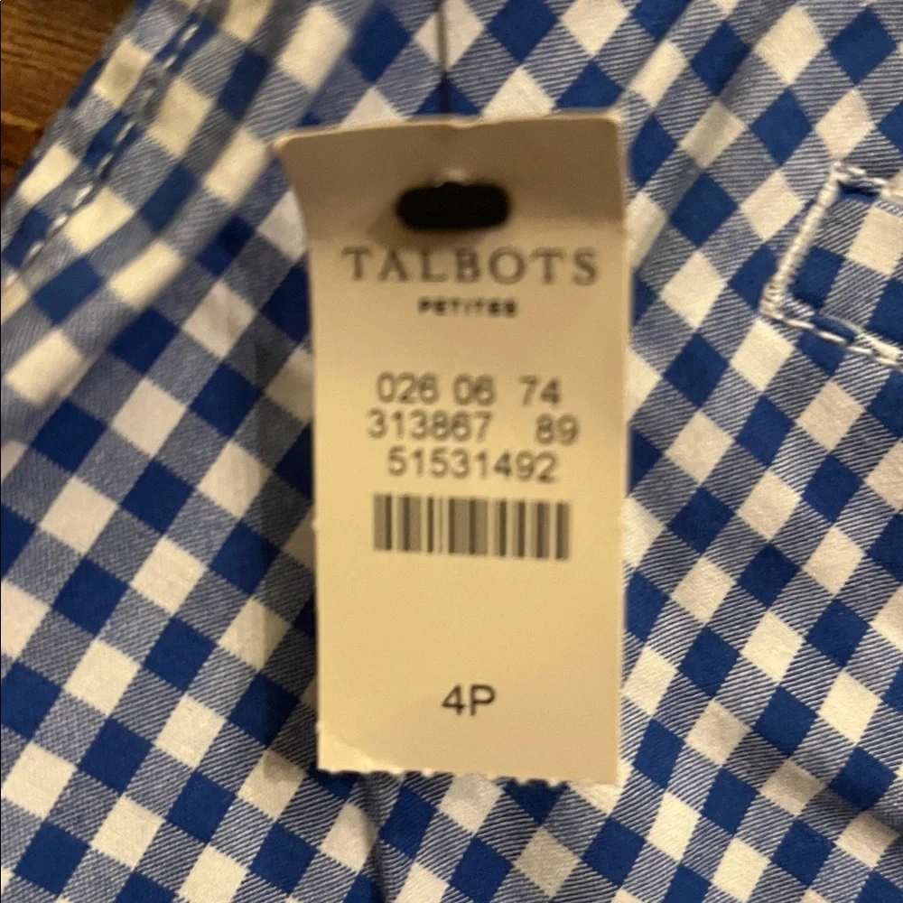 NWT Talbots Girlfriend Chino Shirts in Gingham Size 4P